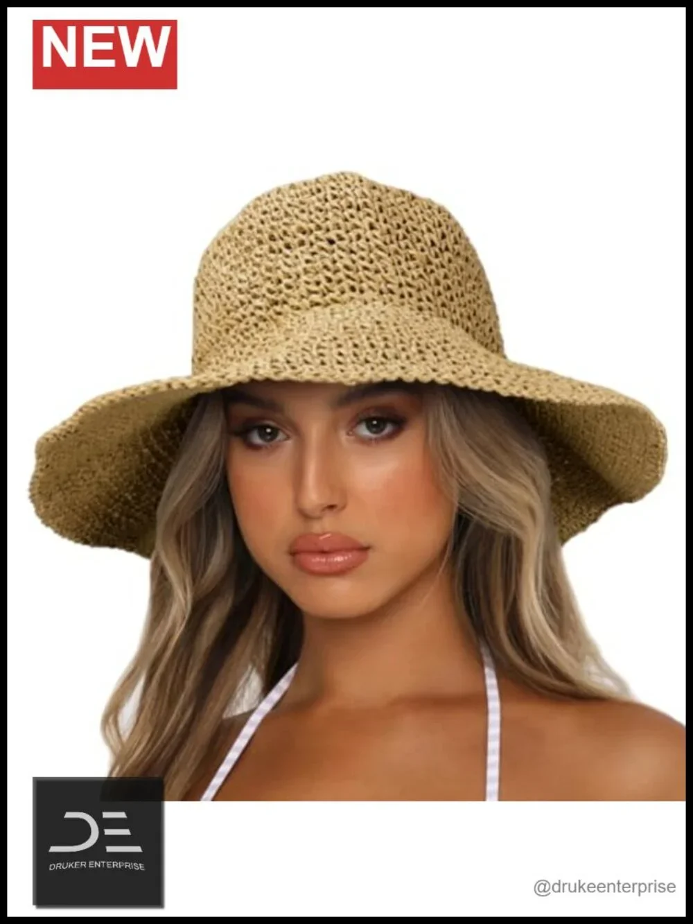 Wide Brim Paper Straw Sun Hat UPF50+ Foldable Travel Beach Hat